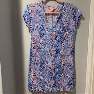 Lilly Pulitzer Duval Linen Cap Sleeve Dress Tic Tac Tile Allover